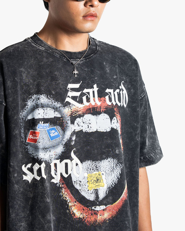 Eat Acid - Black Washed Oversized T-shirt
