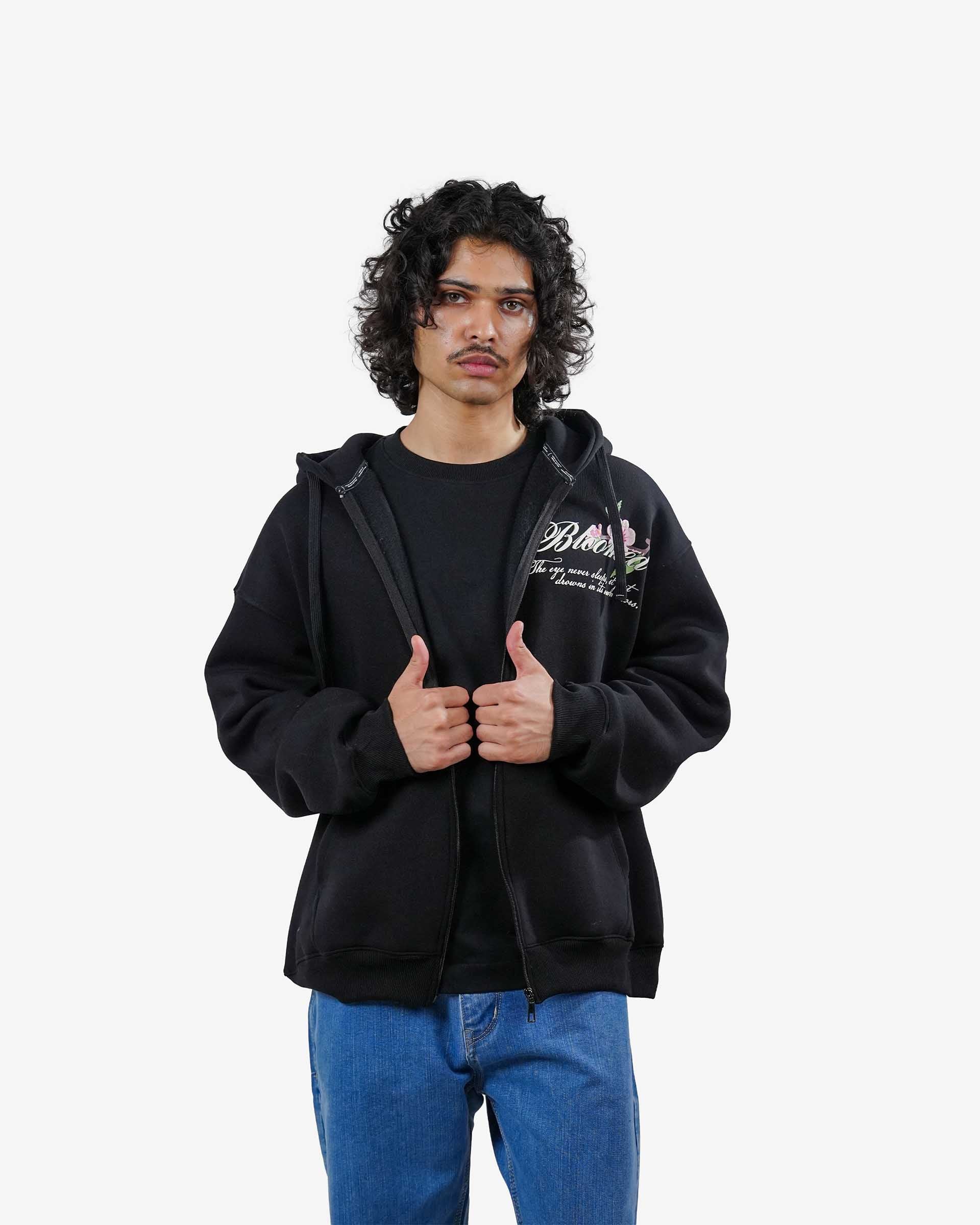 Bloomed - Black Oversized Zipper Hoodie – Khaaki