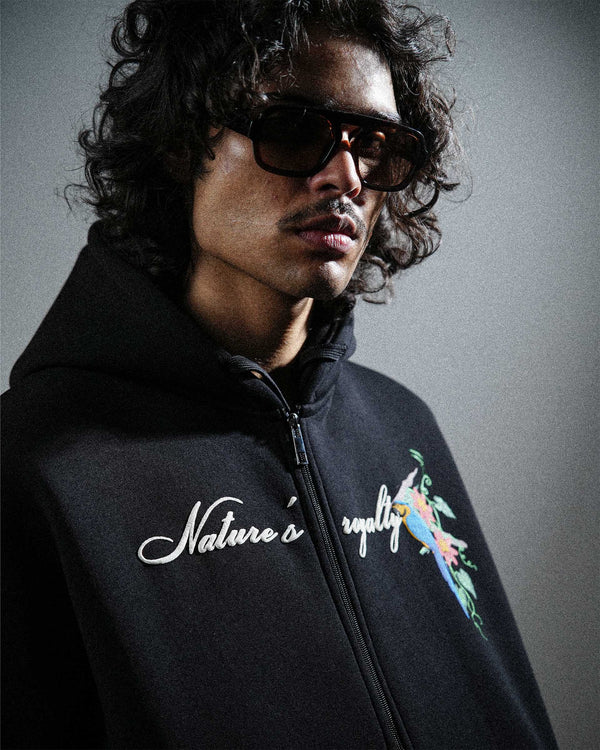 Nature's Royalty - Black Oversized Zipper Hoodie