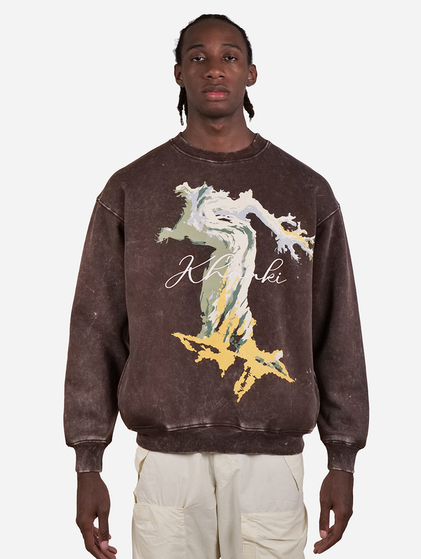 Olive Tree - Coffee Stone Wash Drop Shoulder Men Oversized Sweatshirt