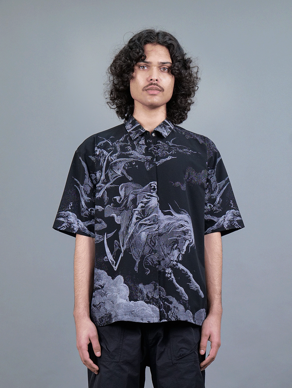 Death Knight - Black Oversized Printed Collared Shirt