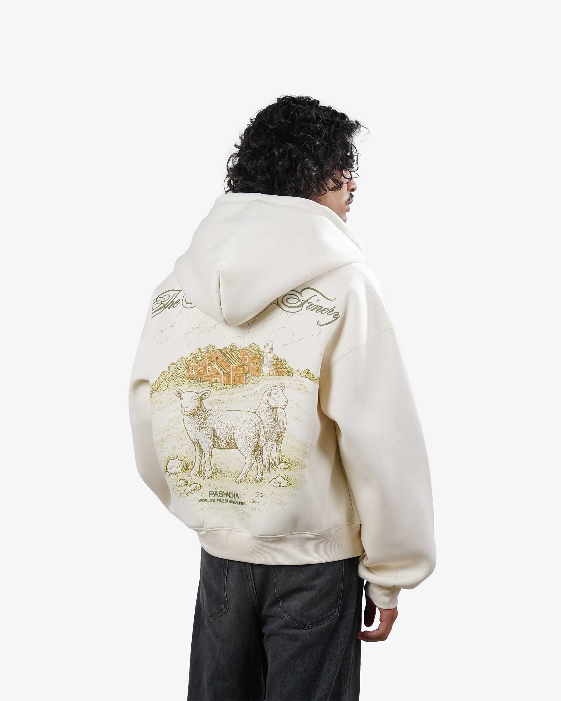 Himalayan Finery - Cream Oversized Cropped Zipper Hoodie – Khaaki