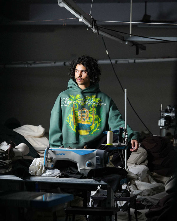 Land of Wisdom - Teal Cropped Oversized Hoodie