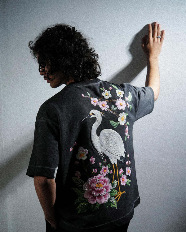Bloomed Tee - Black Pigment Washed Oversized T-shirt
