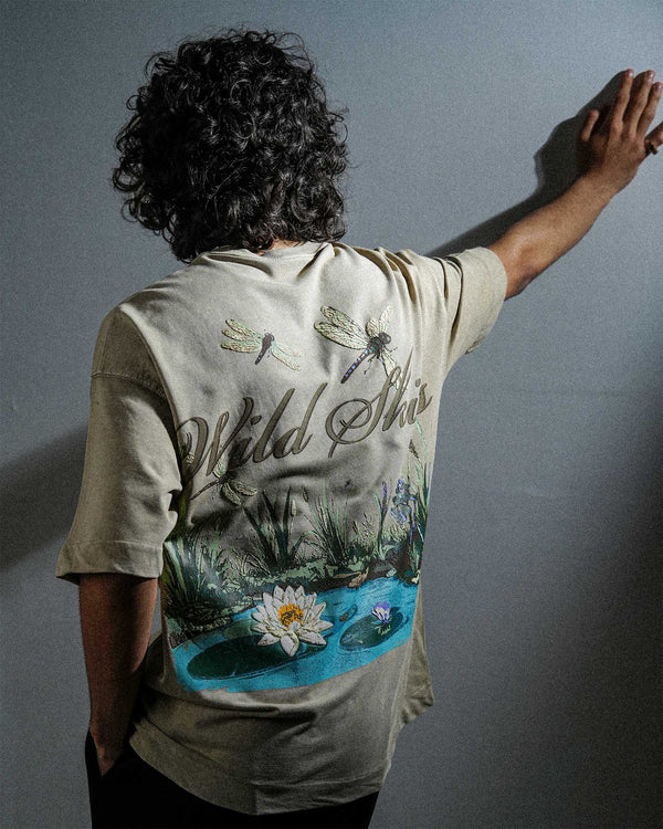 Wild Skies Tee - Beige Pigment Washed Oversized T-shirt