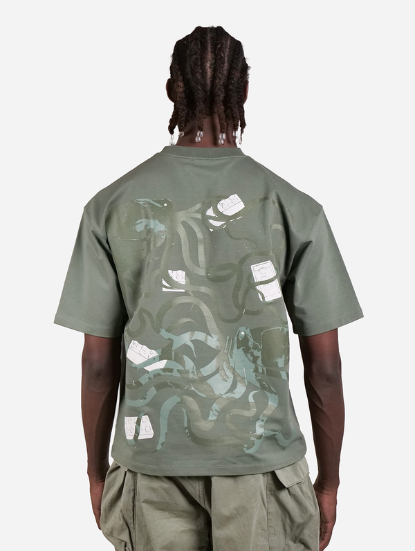 Octupus' Garden Green Graphic Drop Shoulder Oversized T-Shirt