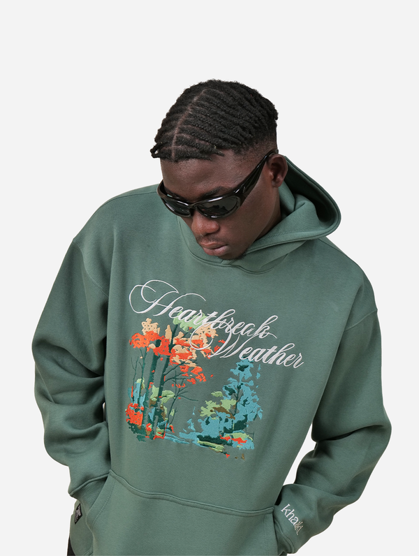 Heartbreak Weather - Green Drop Shoulder Oversized Hoodie