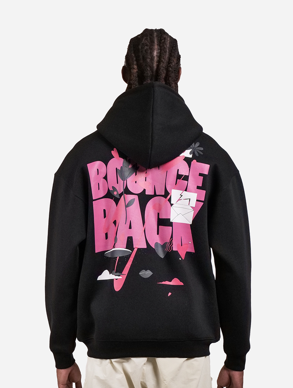 Bouncing Back - Black Graphic Drop Shoulder Men Oversized Zipper Sweatshirt