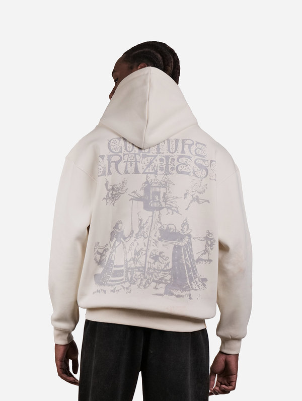 Crazy Culture - Off-White Graphic Drop Shoulder Men Oversized Hoodie Sweatshirt