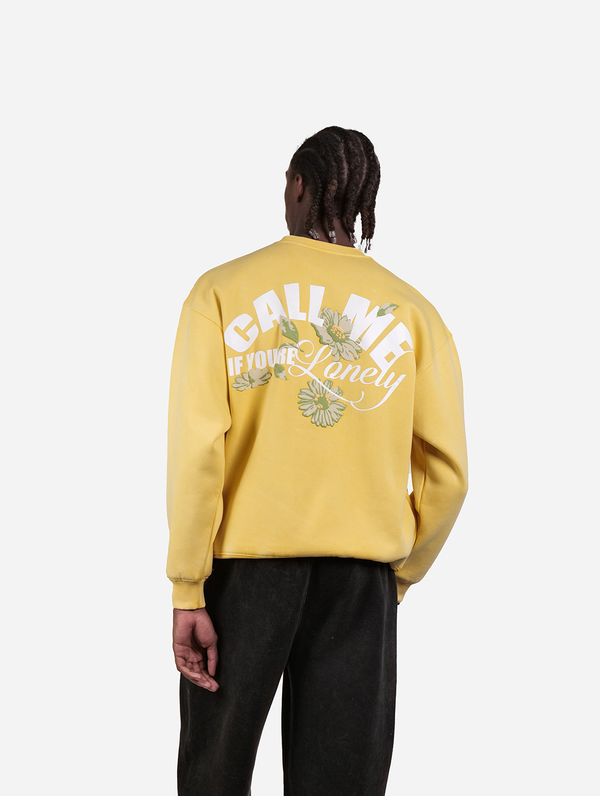 Just Call Me - Yellow Faded Wash Graphic Drop Shoulder Oversized Sweatshirt