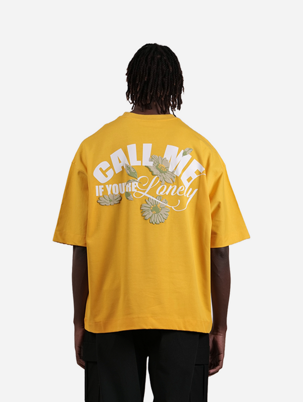 Just Call Me - Yellow Graphic Drop Shoulder Unisex Oversized T-Shirt