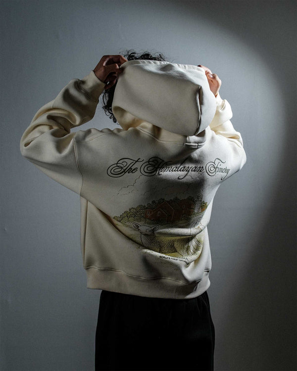 Himalayan Finery - Cream Oversized Cropped Zipper Hoodie