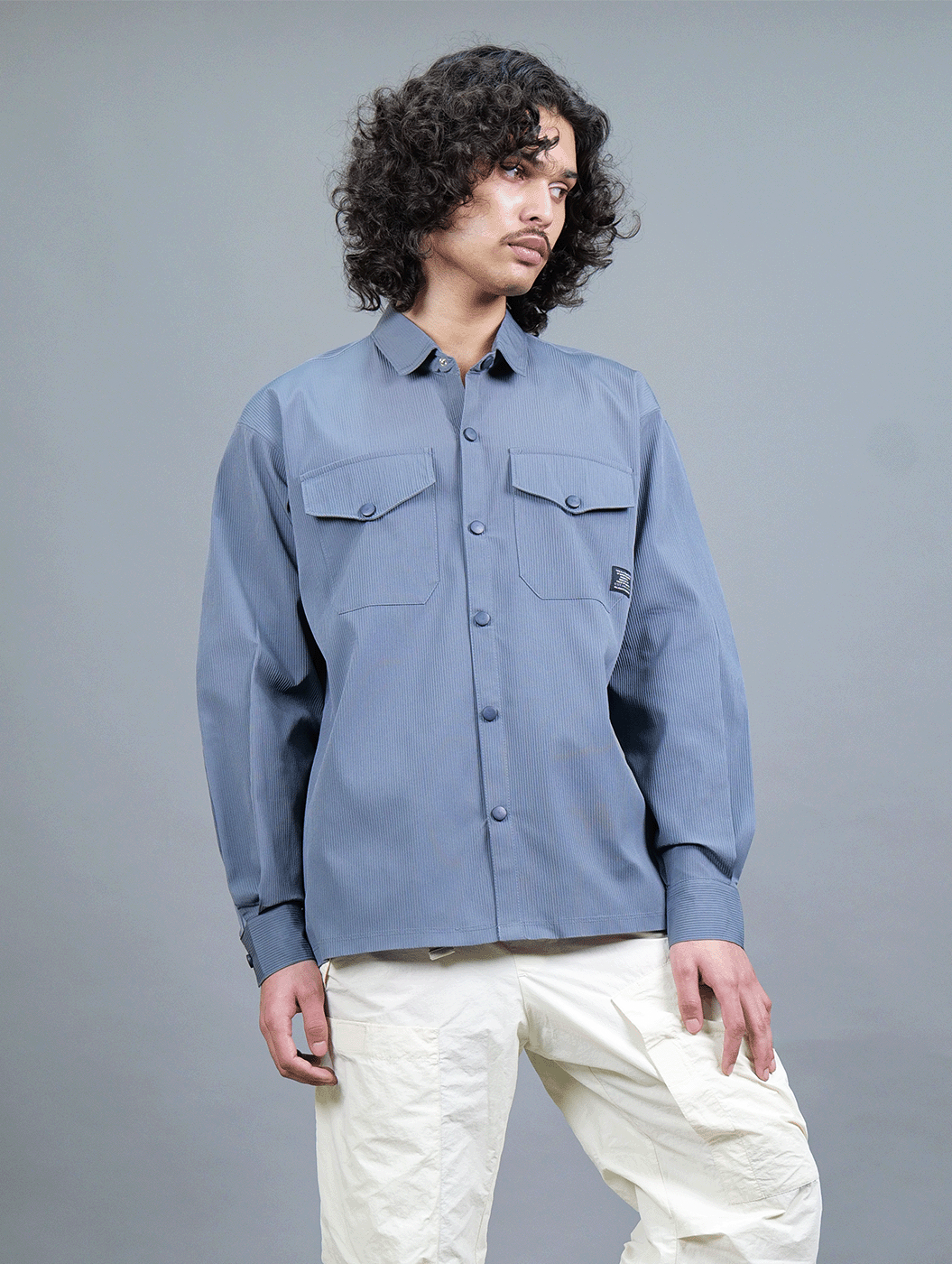 Utility - Gray Double Pocket Oversized Men Shirt – Khaaki