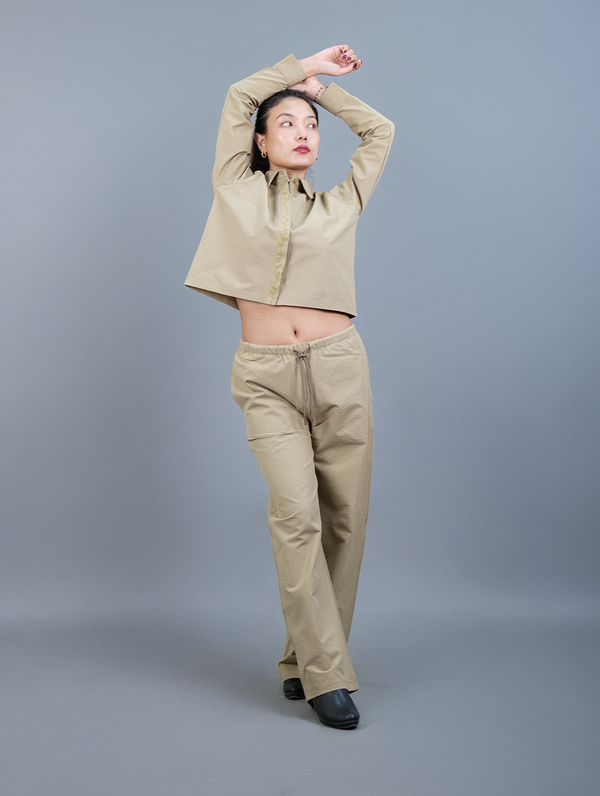 Caramel - Beige Cropped Shirt Women Co-ord Set