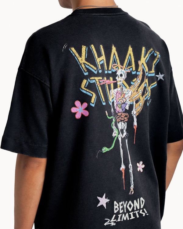 Khaaki Studios - Black Faded Printed Oversized T-shirt