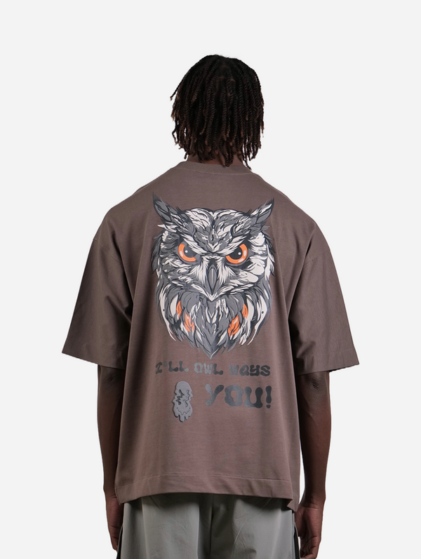Owl Ways - Grey Graphic Drop Shoulder Unisex Oversized T-Shirt