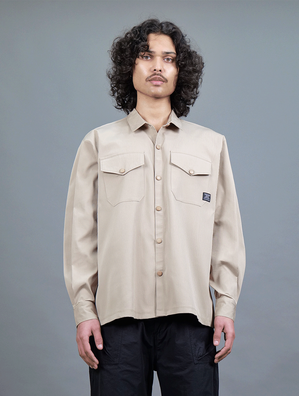 Utility - Beige Double Pocket Oversized Men Shirt