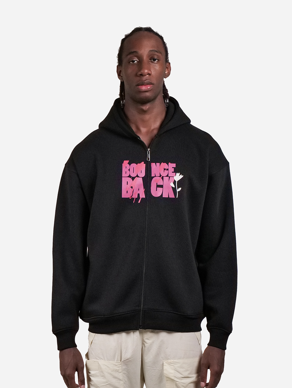 Bouncing Back - Black Graphic Drop Shoulder Men Oversized Zipper Bouncing Back - Black Graphic Drop Shoulder Men Oversized Zipper